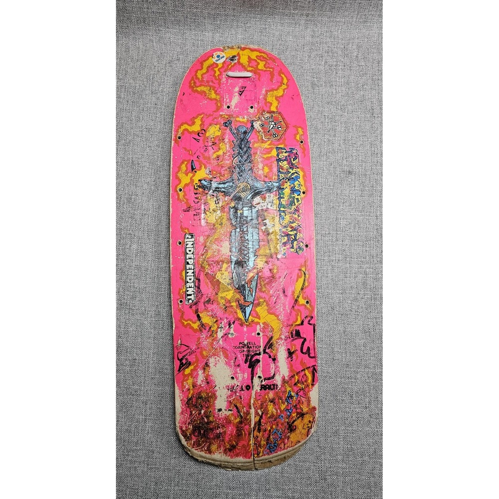 Vintage Powell Peralta Skateboard Deck Pink Dragon Sword Art 80s USA Broken